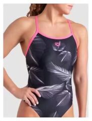 Frozen Leaves Swimsuit Black/Pink Women's KADIN YÜZÜCÜ MAYOSU