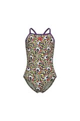 GIRL'S FUN SKULLS SWIMSUIT LIGHTDROP BACK L MULTI BLACK-PLUM