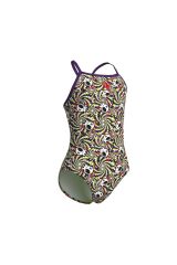 GIRL'S FUN SKULLS SWIMSUIT LIGHTDROP BACK L MULTI BLACK-PLUM