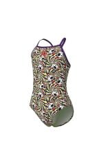 GIRL'S FUN SKULLS SWIMSUIT LIGHTDROP BACK L MULTI BLACK-PLUM