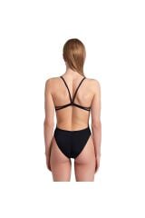Swimsuit Lace Back Solid Kadın Siyah Yüzücü Mayo 004651501