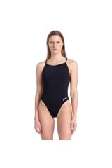 Swimsuit Lace Back Solid Kadın Siyah Yüzücü Mayo 004651501
