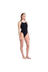 Swimsuit Lace Back Solid Kadın Siyah Yüzücü Mayo 004651501