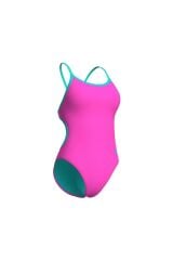 WOMEN'S SWIMSUIT LACE BACK SOLID SHOCKING PINK-WATER