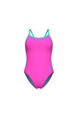 WOMEN'S SWIMSUIT LACE BACK SOLID SHOCKING PINK-WATER